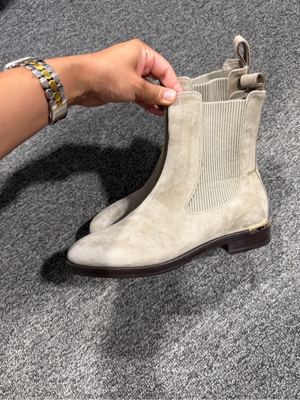 Jimmy Choo Beige Suede Chelsea Ankle Boots